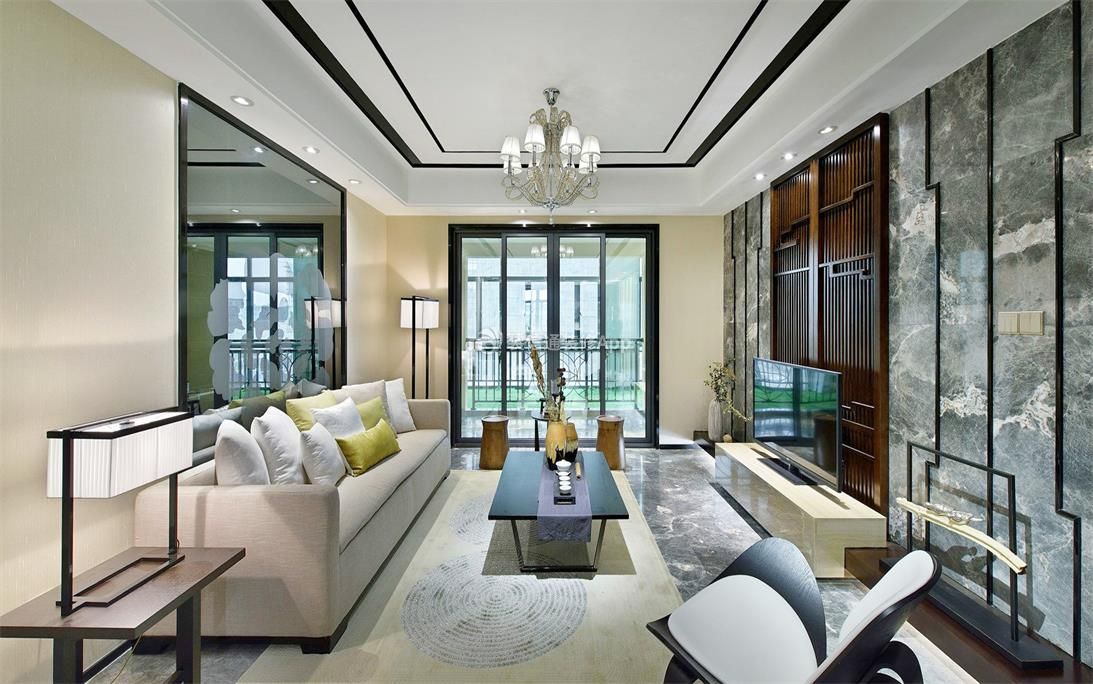 深圳中式风格样板房客厅室内设计装修图2023