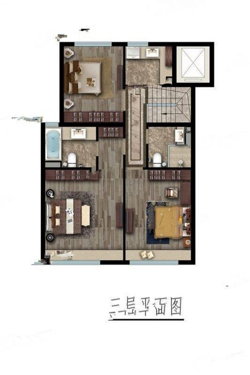 中叠3层 4室2厅3卫  建筑面积：约140平米