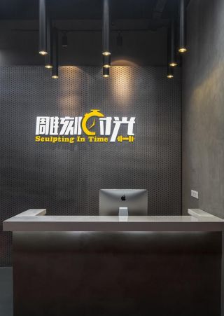 杭州健身会所前台形象墙装修设计效果图2023