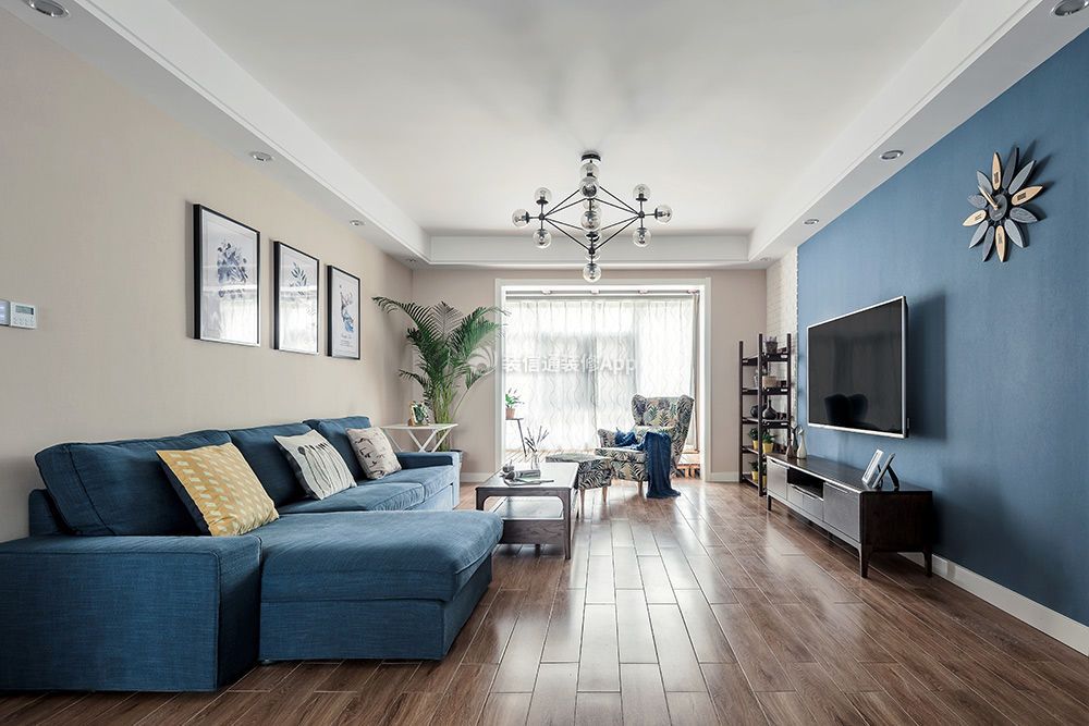 深圳美式风格房屋客厅实木地板装修图片2023