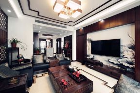 深圳中式风格房屋客厅电视背景墙装修图赏析