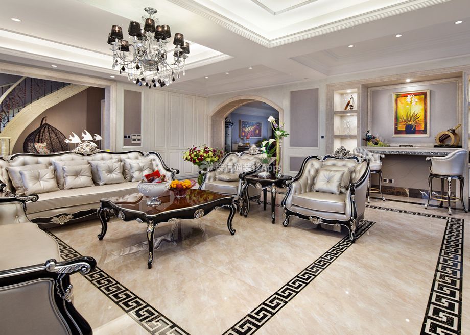 2023杭州排屋别墅欧式风格客厅沙发装修设计图