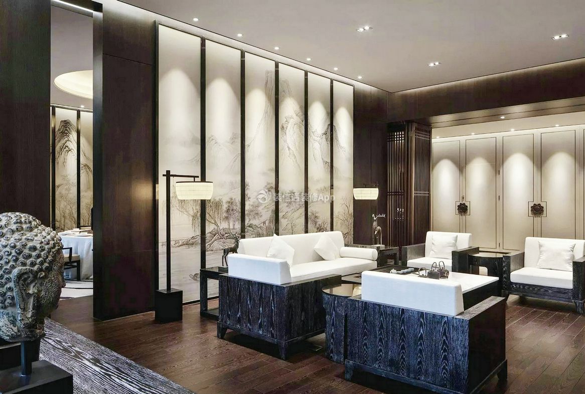 天津中式风格会所会客厅装修效果图片