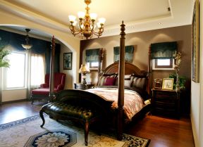 美式古典卧室 卧室实木床 实木床家具图片