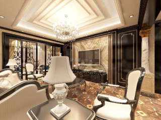 美式经典客厅别墅350平装修设计图