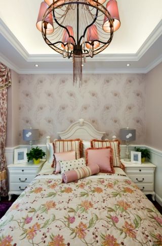 北京简约美式风格别墅卧室壁纸装修设计图
