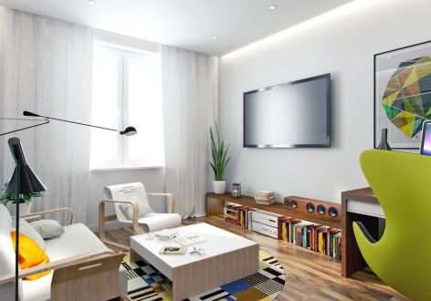 沙亭岗现代风格60平米一居室装修效果图