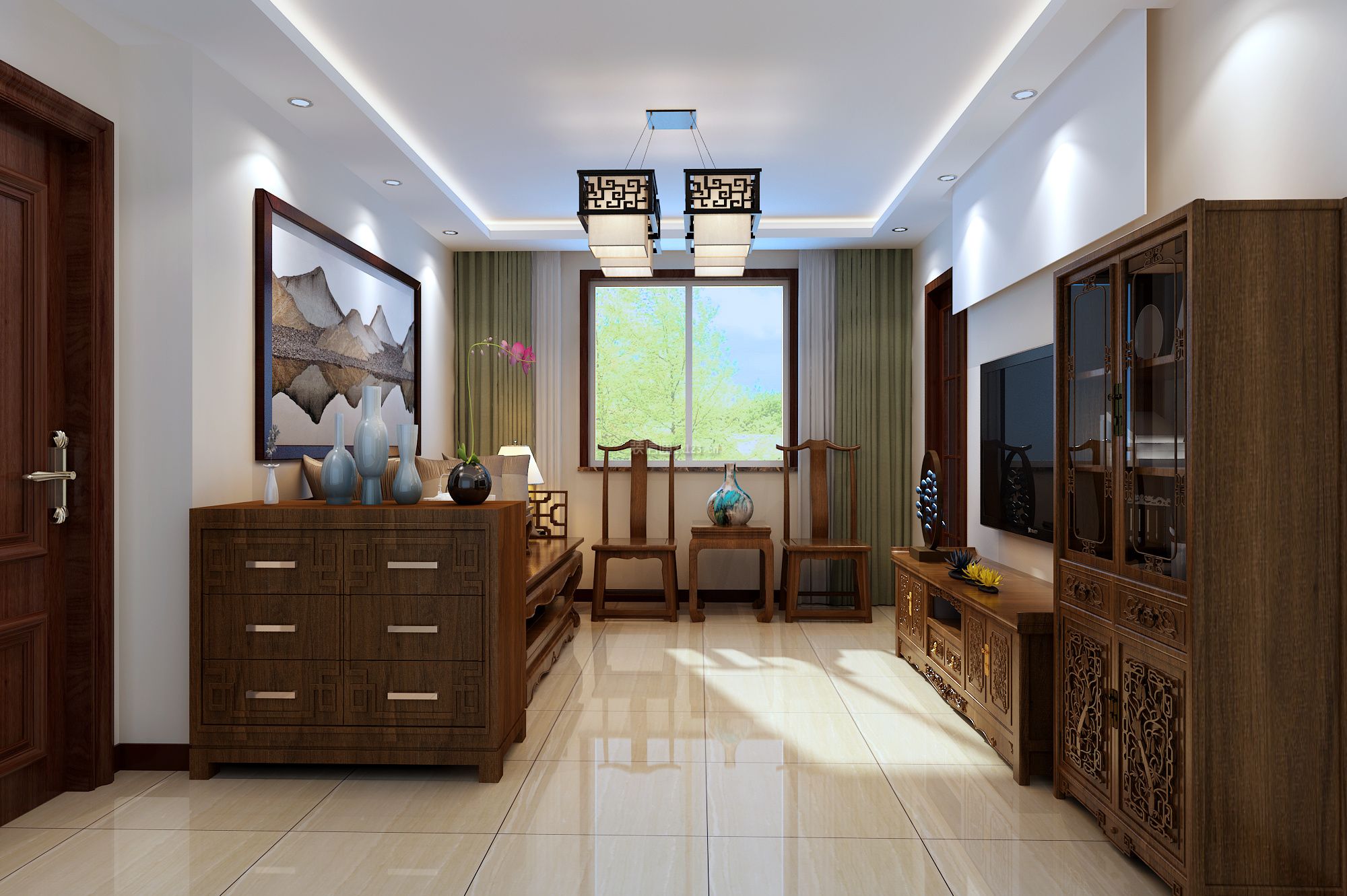 中式风格客厅窗帘效果图 中式风格客厅电视墙设计