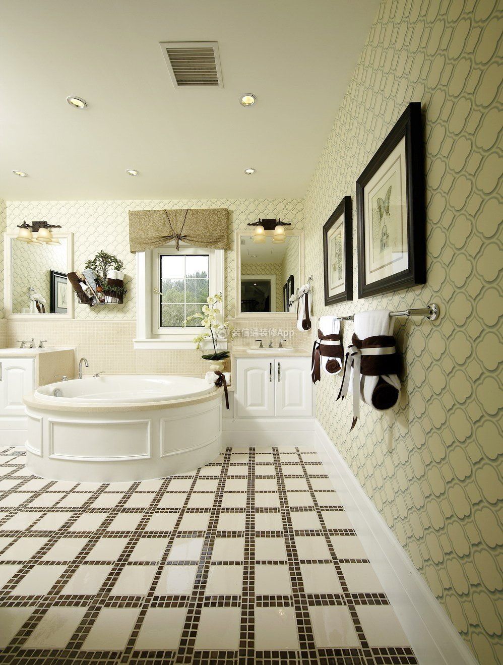 天津美式风格家庭别墅浴室地板砖装修装潢图片
