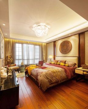 天津家庭别墅卧室实木地板装修实景图片
