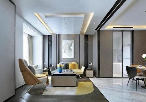 西江樾120㎡三居室时尚简约风格装修设计效果图案例