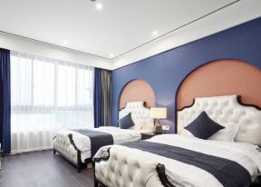 北京主题酒店标间床头背景墙装修设计图
