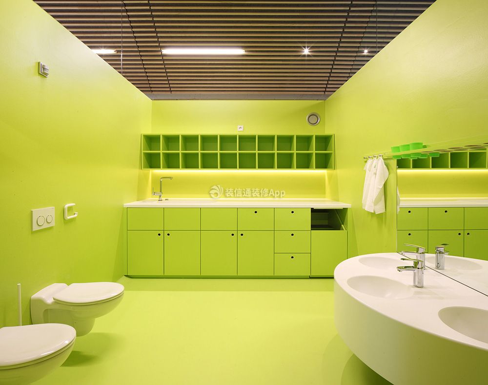 深圳幼儿园卫生间绿色墙面装修图片