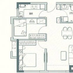 D#公寓A户型 2室2厅1卫  建筑面积：约75平米