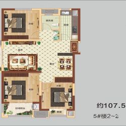 5号楼107平米三房户型 3室2厅1卫