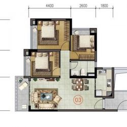 20栋03户型4 3室2厅1卫  建筑面积：约87平米