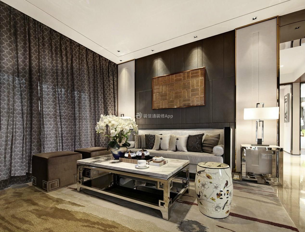 广州简中式风格室内客厅沙发背景墙装修图
