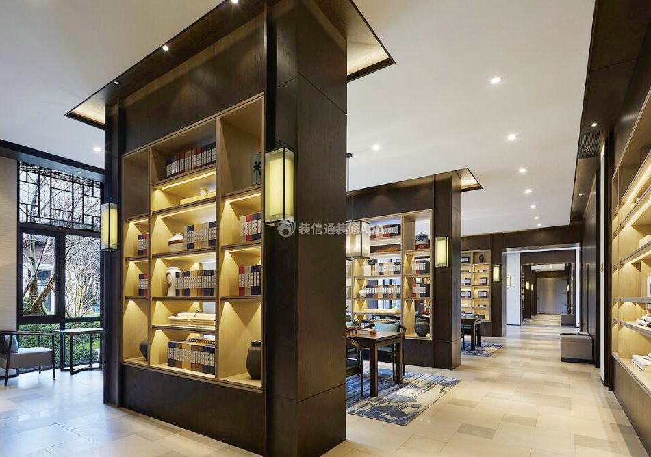 上海中式风格会所书柜隔断装修设计效果图