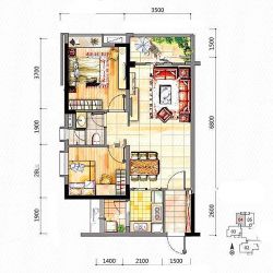 建面78平04户型 2室2厅1卫