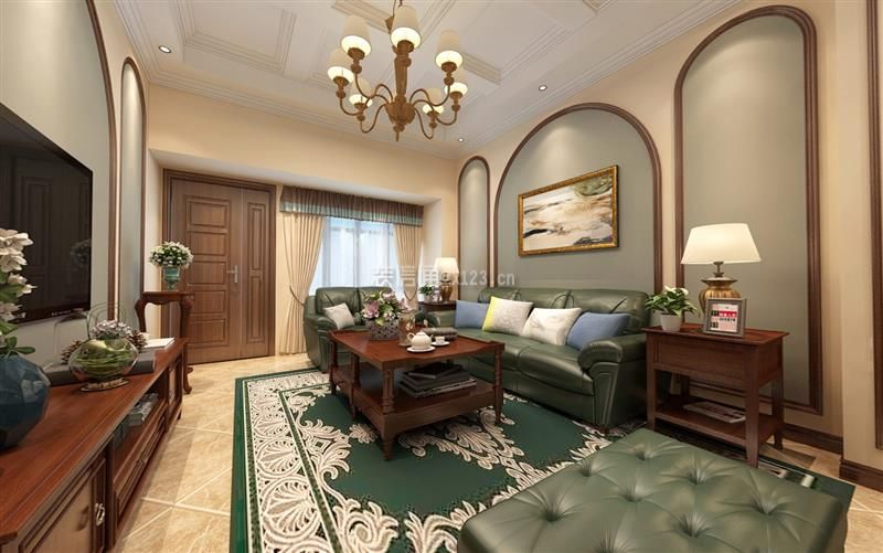 美式背景墙装修设计图片 美式客厅沙发效果图 