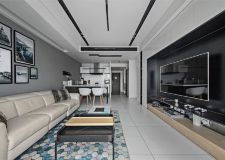 温州装修公司分享：清爽舒适的现代风格装修，开放式厨房，满墙电视柜，真大气！