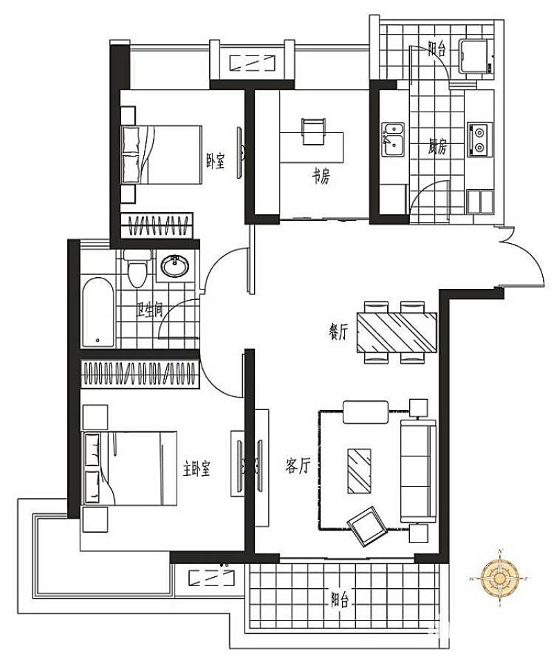 海岸城·郦园户型图 3号楼D1 103㎡ 3室2厅1卫