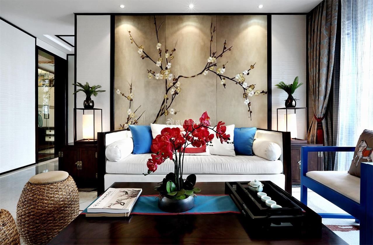 昆明中式风格别墅客厅沙发背景墙设计图
