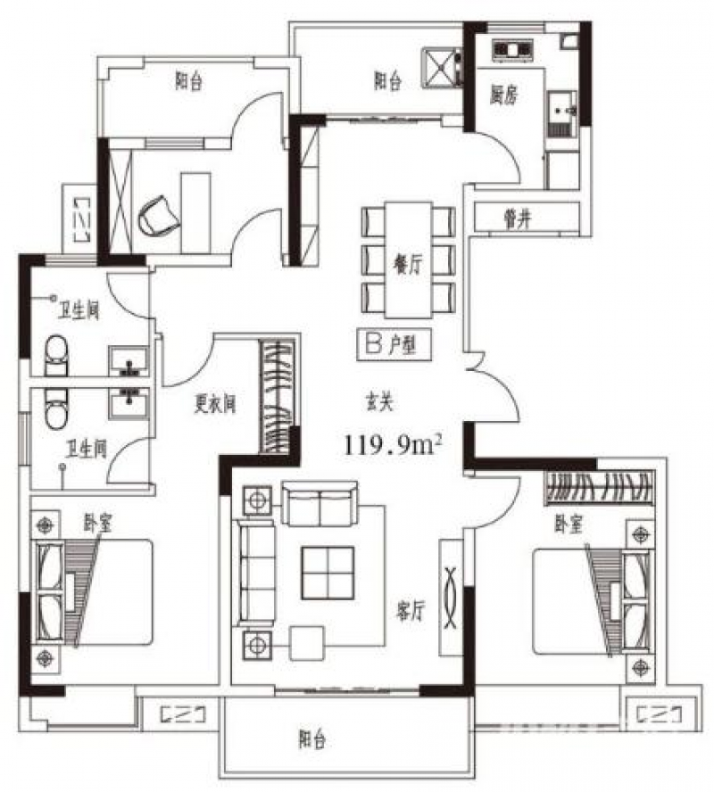 南阳东正颐和府,贰号院,a1 3室2厅2卫 约114平米图片