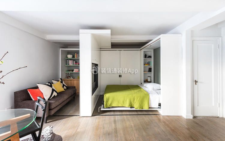 2023海口小户型单身公寓客厅卧室隔断装修图