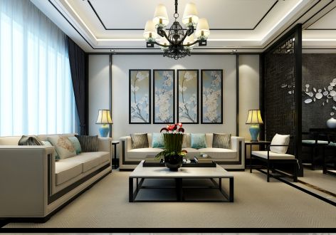 兰石·豪布斯卡150平米新中式风格四居室装修案例