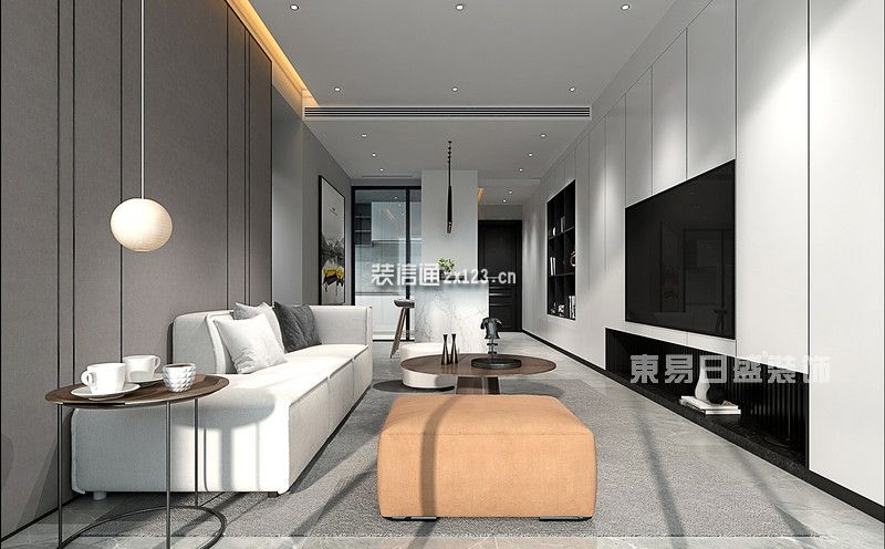 拾悦城86㎡小户型-现代简约黑白灰-平层新房装修效果图