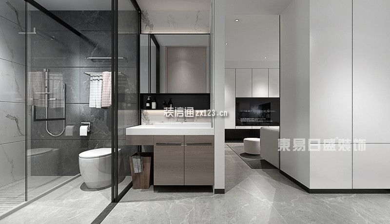 拾悦城86㎡小户型-现代简约黑白灰-平层新房装修效果图