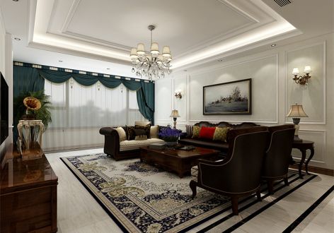 名悦山庄210平美式风格四居室装修案例