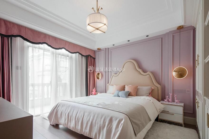别墅女儿房粉色墙面装修设计效果图