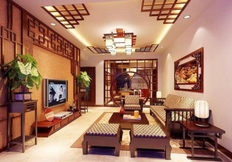 汉中中交国际128平中式三居室装修案例