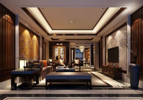 惠阳半岛一号138平米中式风格四居室装修案例