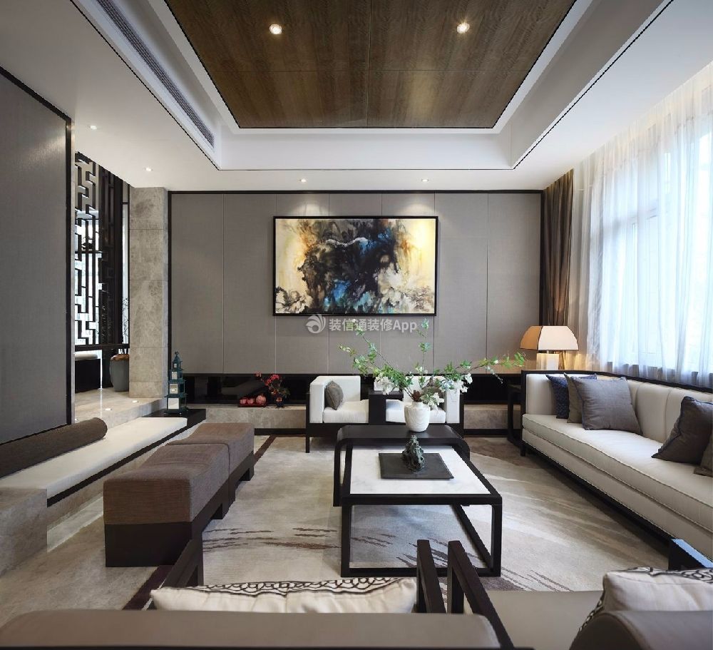 别墅270平新中式风格客厅设计图