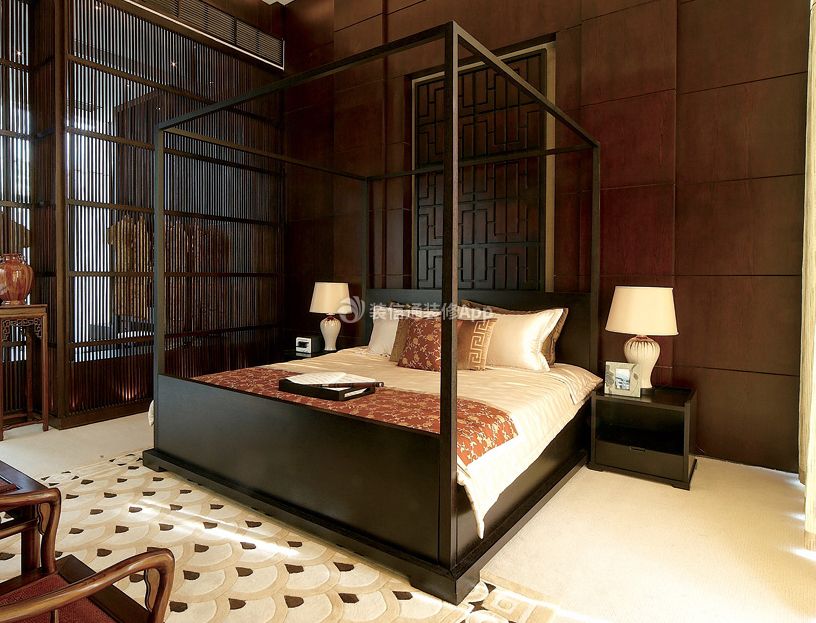 2023古典中式别墅卧室四柱床设计图片