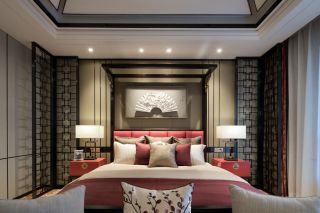 2023古典中式别墅卧室床头背景墙设计