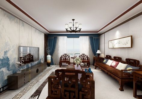 清城名新中式风格120平米三居室装修案例