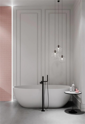 简约浴室装潢设计 简约浴室装修效果图  白色浴缸效果图