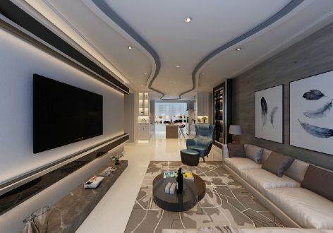 未来方舟现代简约风格97平米二居室装修案例
