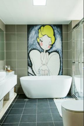 卫生间浴缸设计图片 彩绘背景墙图片大全 