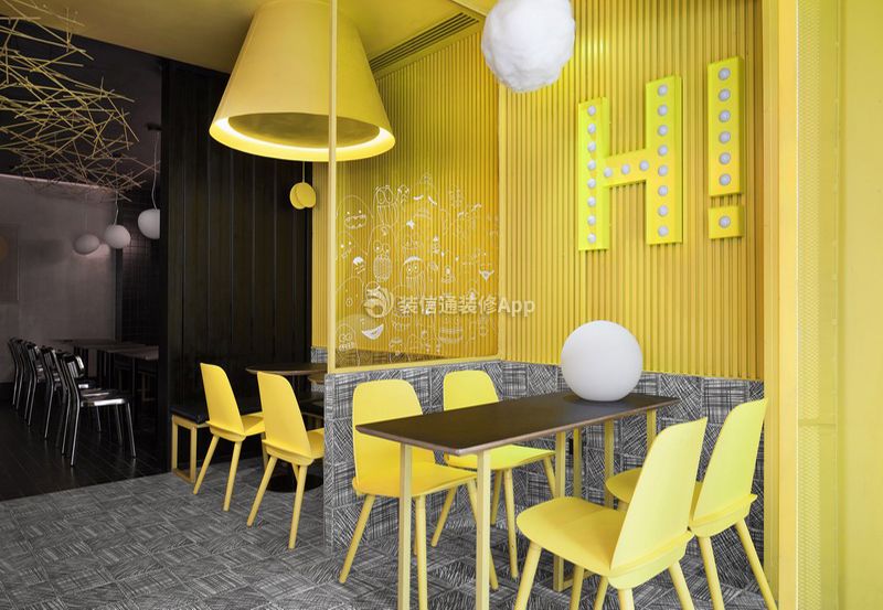 武汉奶茶店黄色背景墙装修设计图