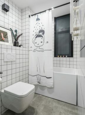 北欧风格卫生间装修 浴帘隔断 北欧浴室图片 