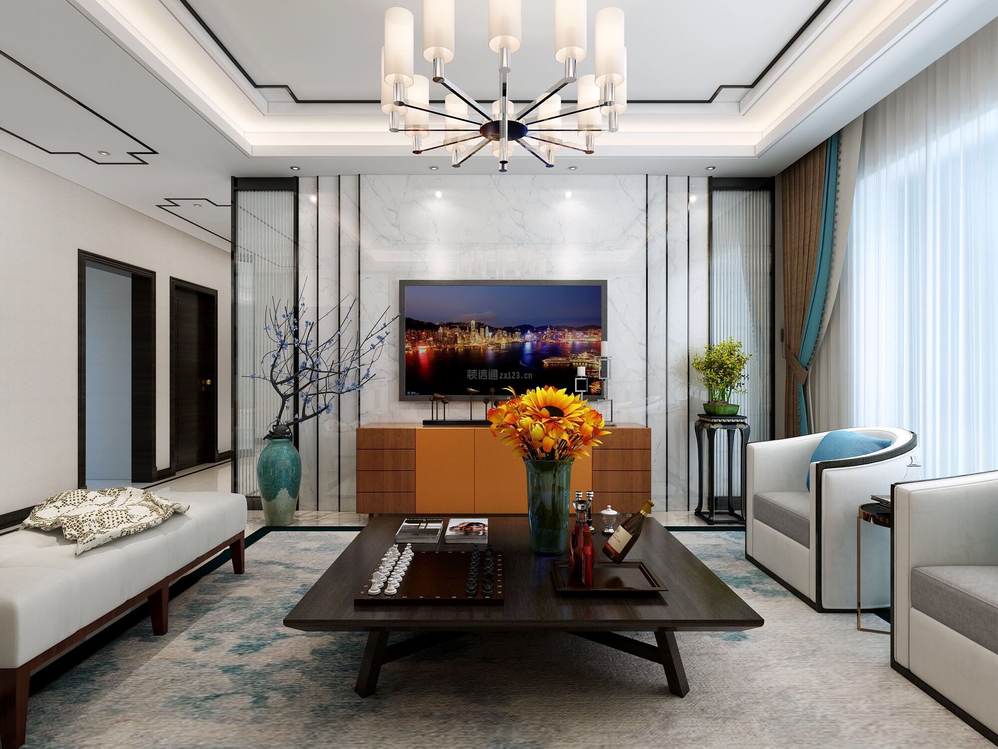 新中式客厅灯 中式客厅电视背景装修效果图