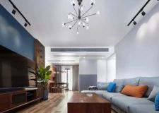 渭南150平米三居室现代简约风格装修效果图，蓝的和灰色的结合更让人怦然心动