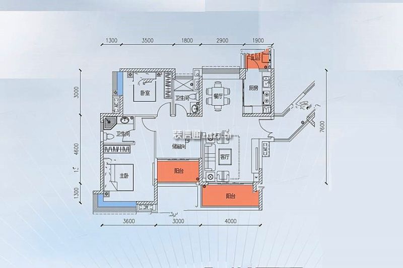 A1栋05/06户型 2室2厅2卫 约106平米