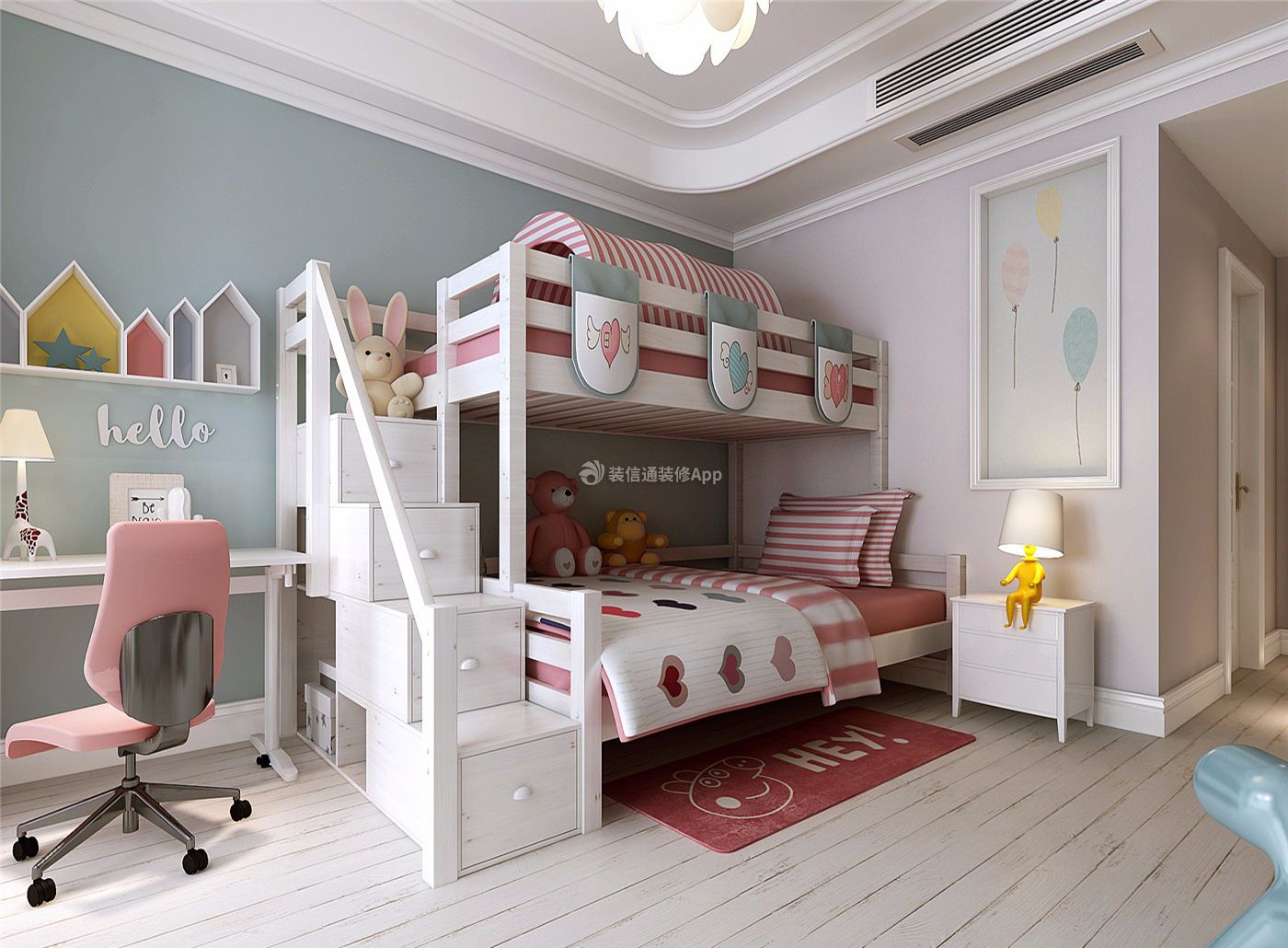 90平方儿童房高低床创意装修效果图