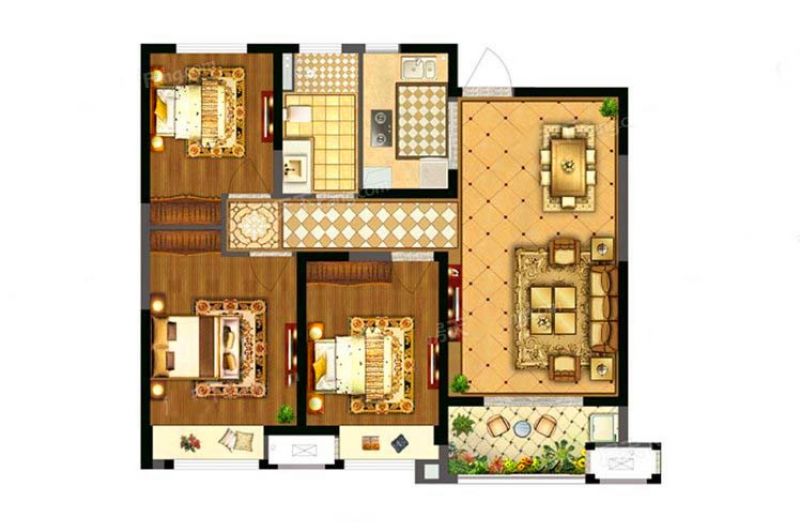 A地块C1户型 3室2厅1卫 约102平米